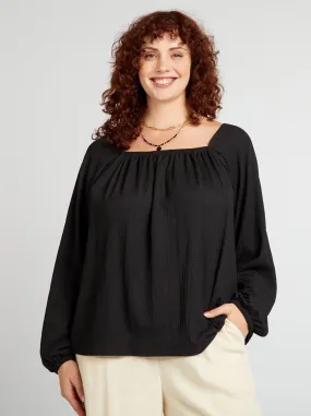 Blusa in maglia effetto crêpe - nero