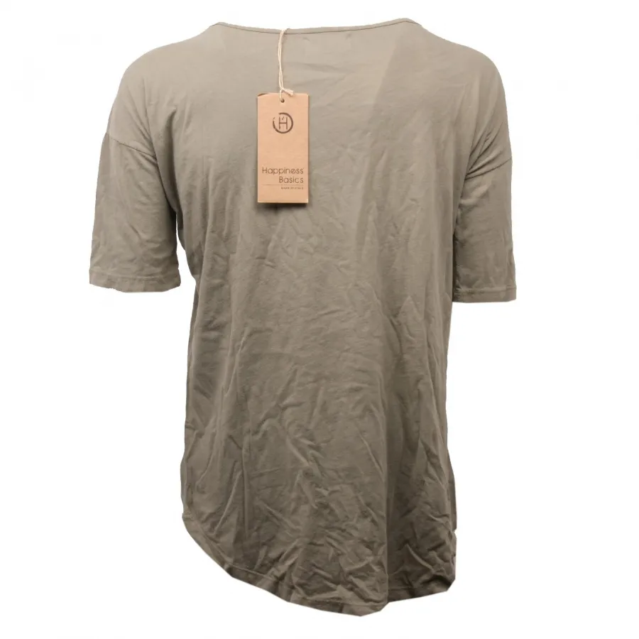 C3208 t-shirt donna HAPPINESS BASIC verde maglia t-shirt woman