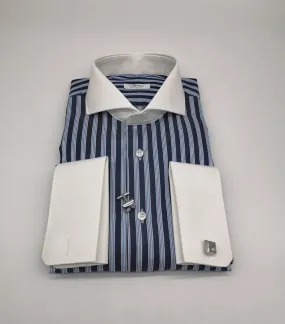 Camicia blu riga larga con contrasti