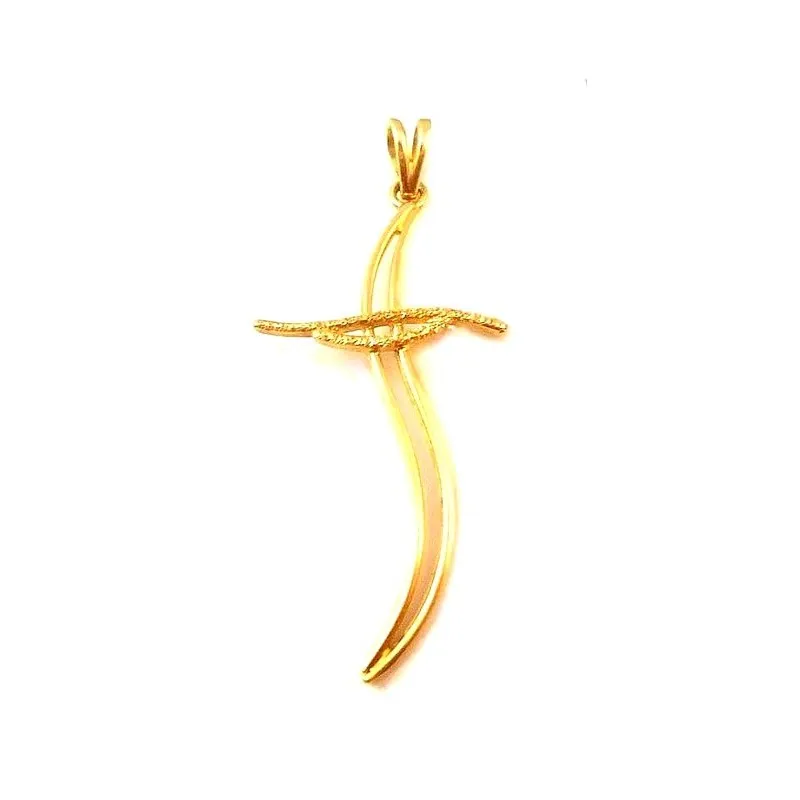CIONDOLO CROCE STILIZZATA IN ORO GIALLO 18 KT + COLLANA LACCIO IN OMAGGIO
