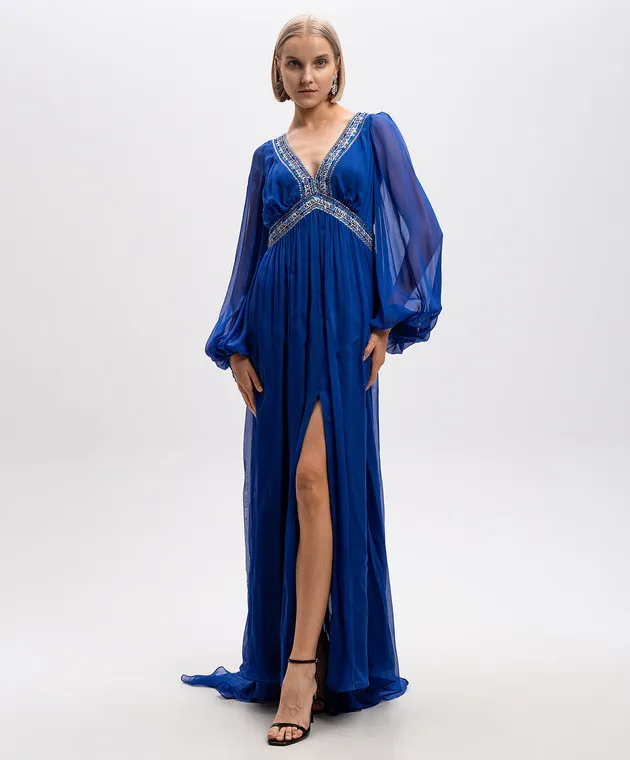 EMILIO PUCCI Maxi abito blu in seta con cristalli 41RG50