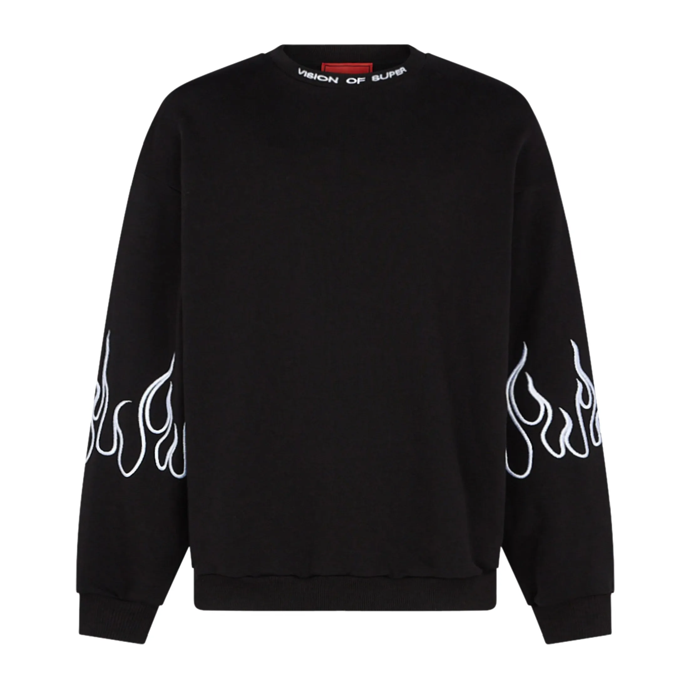 Felpa Leggera Girocollo Uomo Embroidered Flames Crewneck Black/white