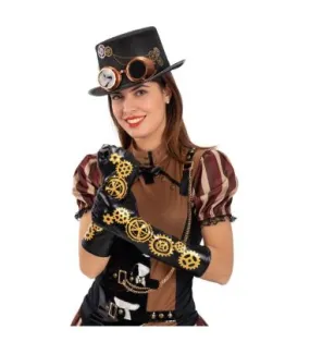 Guanti neri in tessuto elasticizzato c/stampe steampunk l.cm.56