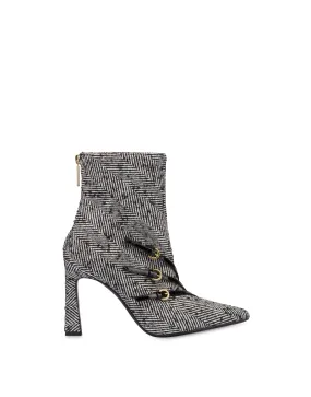     Linea Pollini Stivaletti In Tessuto Spigato Bi-buckle Bianco-nero/nero