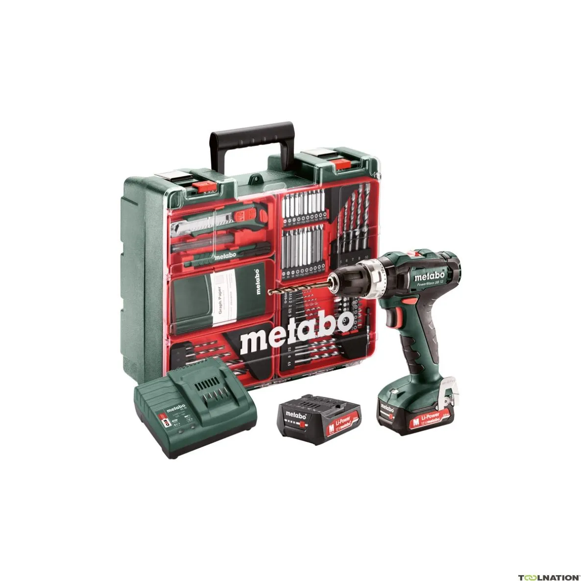 Metabo 601076870 PowerMaxx SB 12 SET Batteria Trapano a percussione 12V 2.0Ah Li-Ion in officina mobile