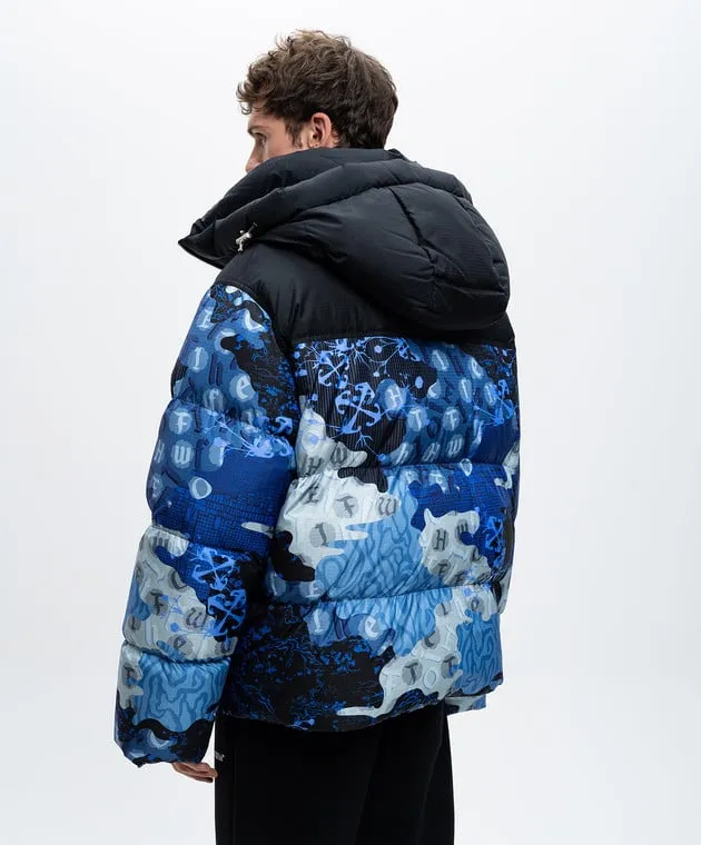 Off-White Piumino blu con stampa brandizzata con logo OMEJ002F24FAB002