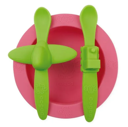 Ooga - Set per la pappa in silicone - rosa/verde
