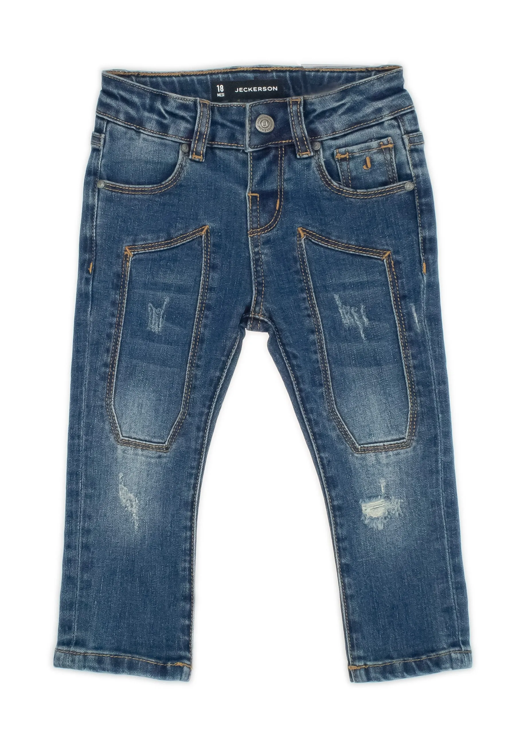 Pantalone jeans 5 tasche con toppa