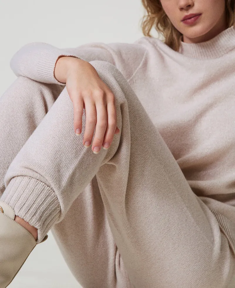 Pantaloni joggers in maglia misto lana e lurex