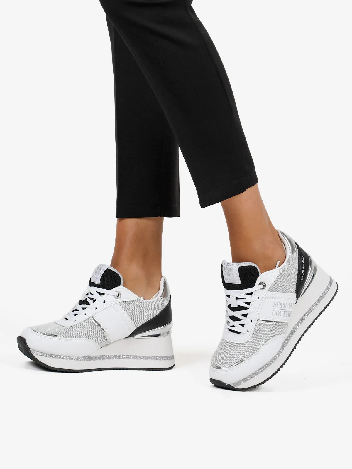 Solo Soprani Baskets lurex compensées femme