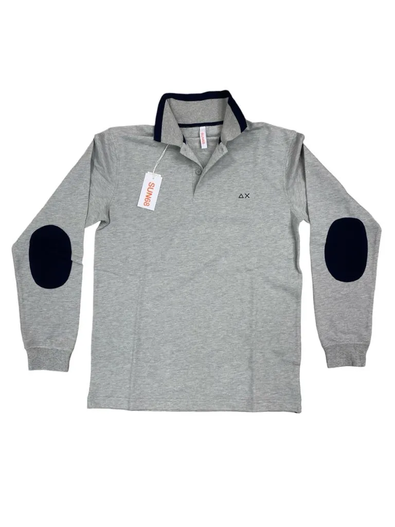 SUN68 polo uomo manica lunga cotone profilo blu A44105