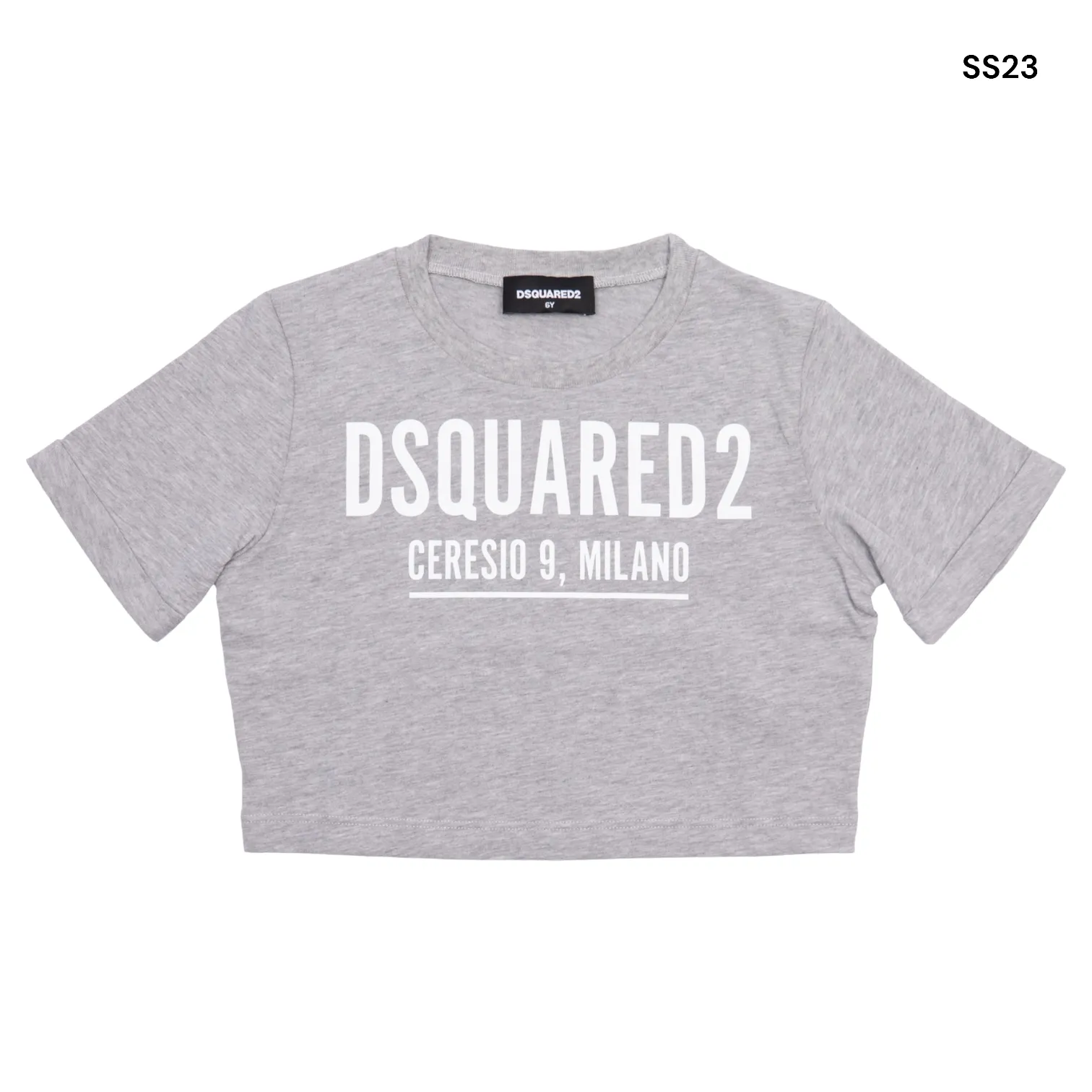 T-shirt cropped grigia con logo per bambina
